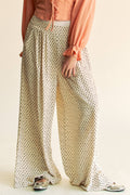 PLEATED BACK ELASTIC WAIST BAND WIDE LONG PANTS