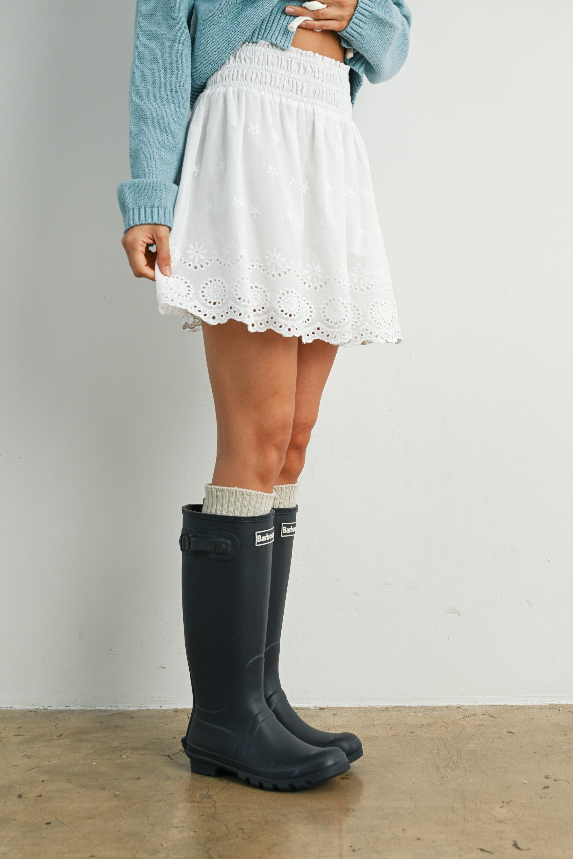 Eyelet Smocked Skirt