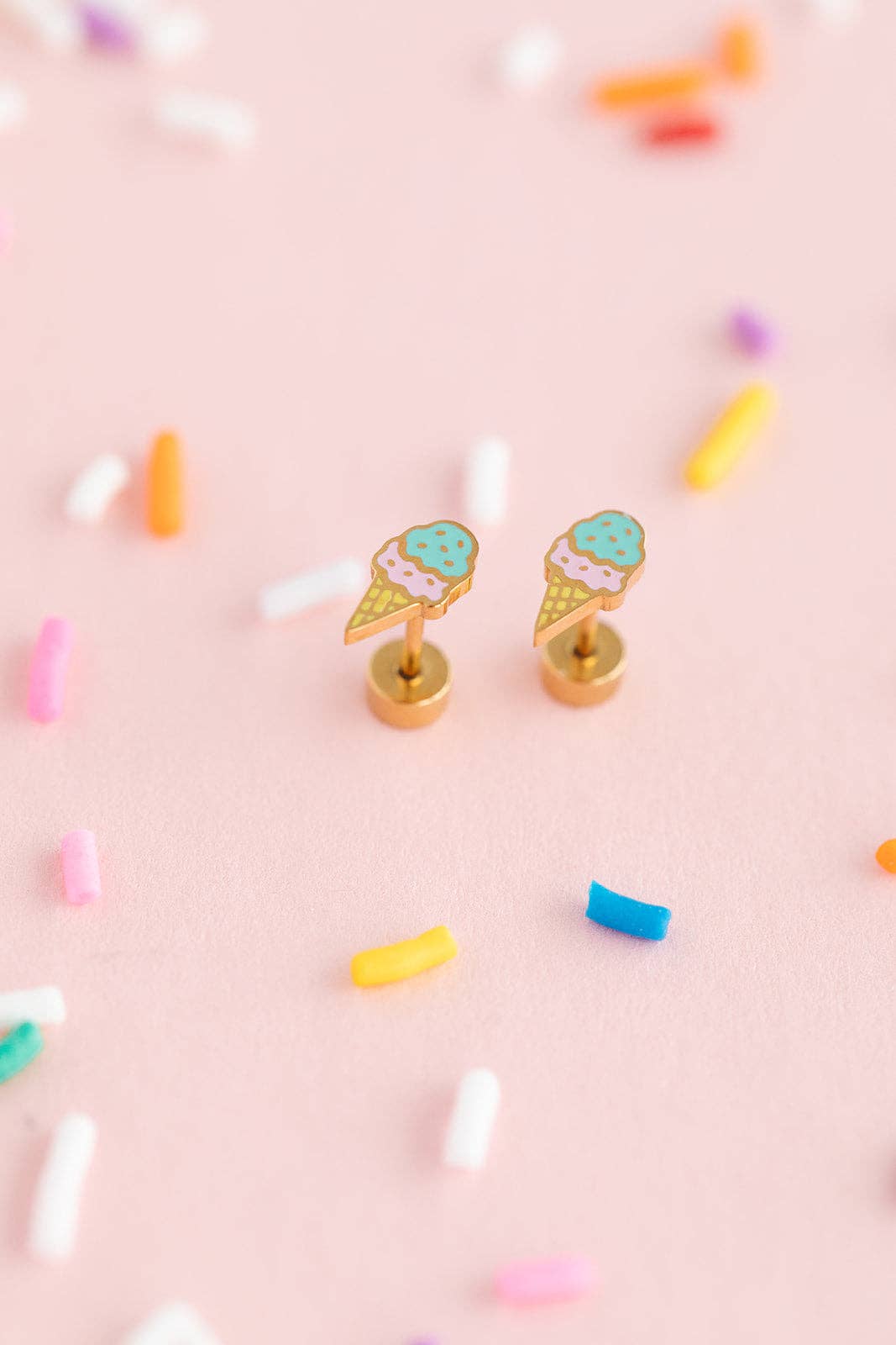 Ice Cream Stud Earrings - Hypoallergenic, Flat Back, Girl
