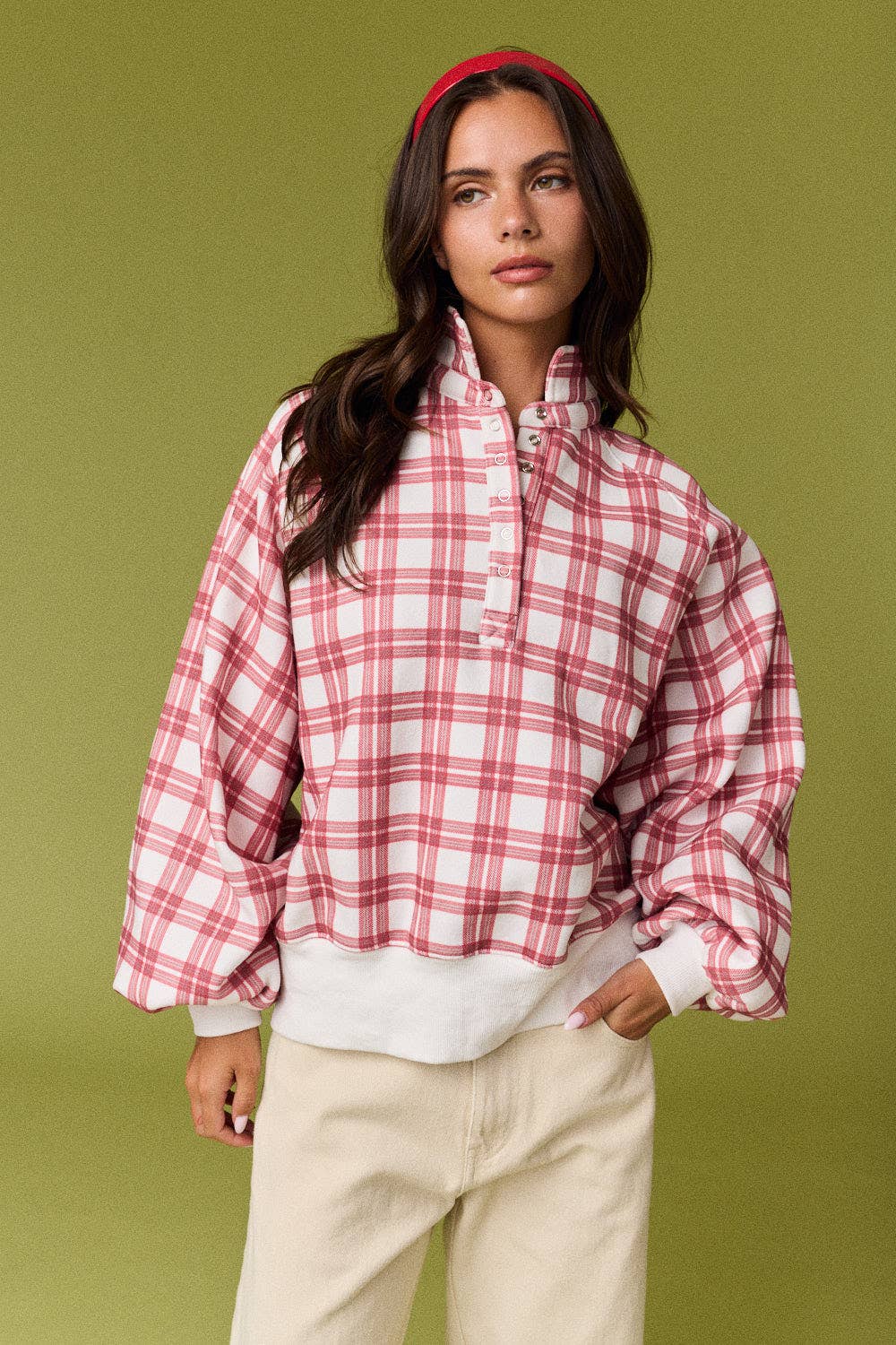 Plaid Mock Neck Sweatshirt