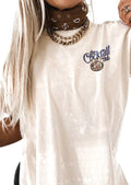 THE COCKTAIL CLUB BLEACHED OUT SIDE SLIT TEE