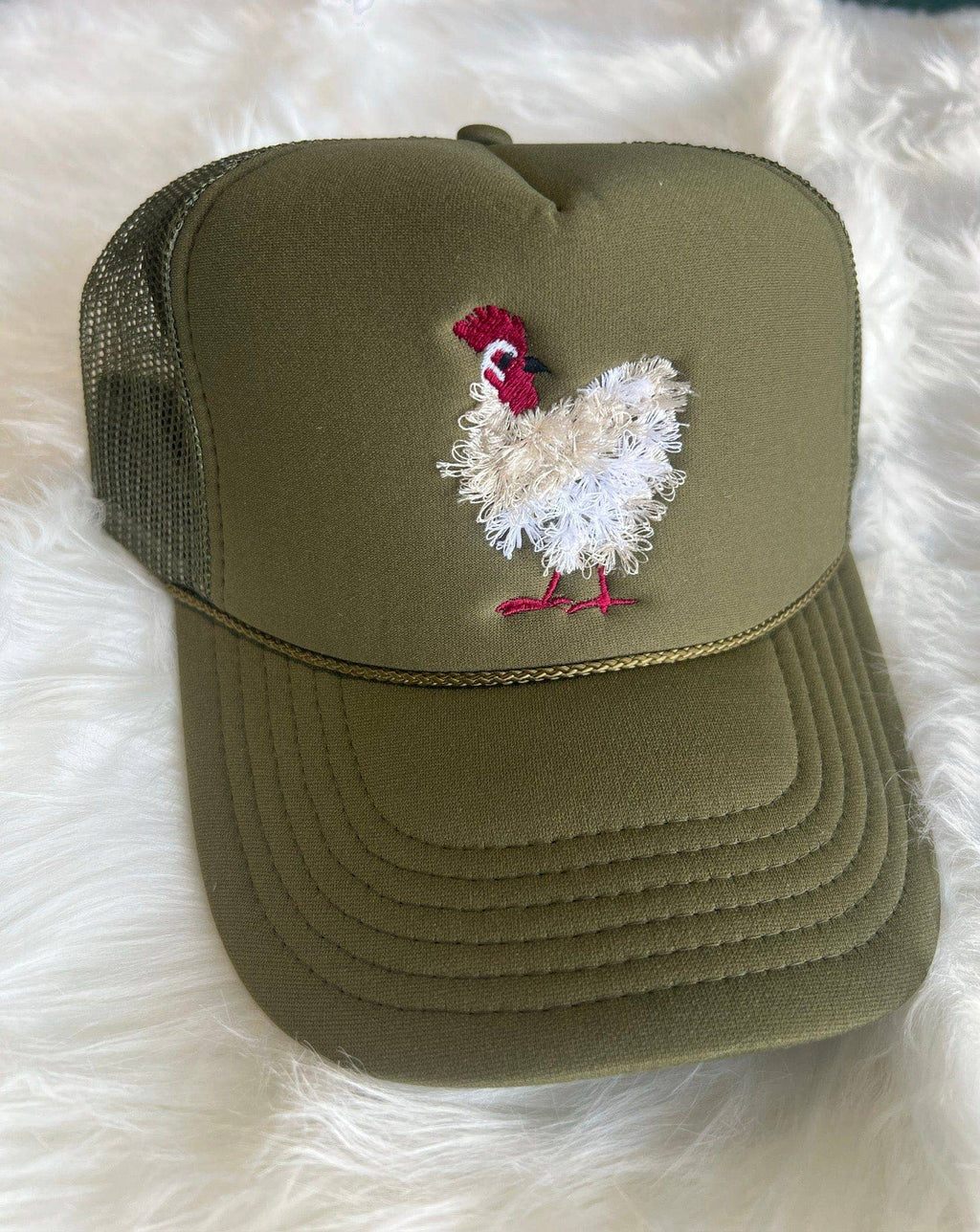 Mother Clucker Fluffy Chicken Embroidered Olive Green Otto