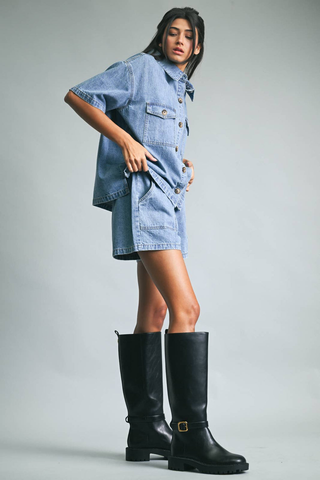 DENIM SHORTS WITH DRAWSTRING