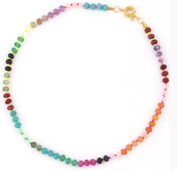 Gemstone Candy Bead Rainbow and Charm Collector Necklace