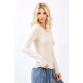 Lettuce Hem Long Sleeve Ribbed Knit Sweater Top
