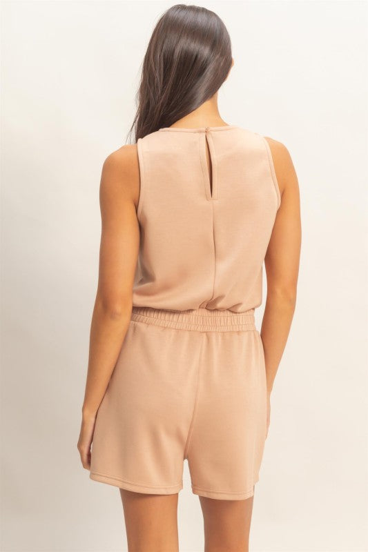 Drawstring waist short romper