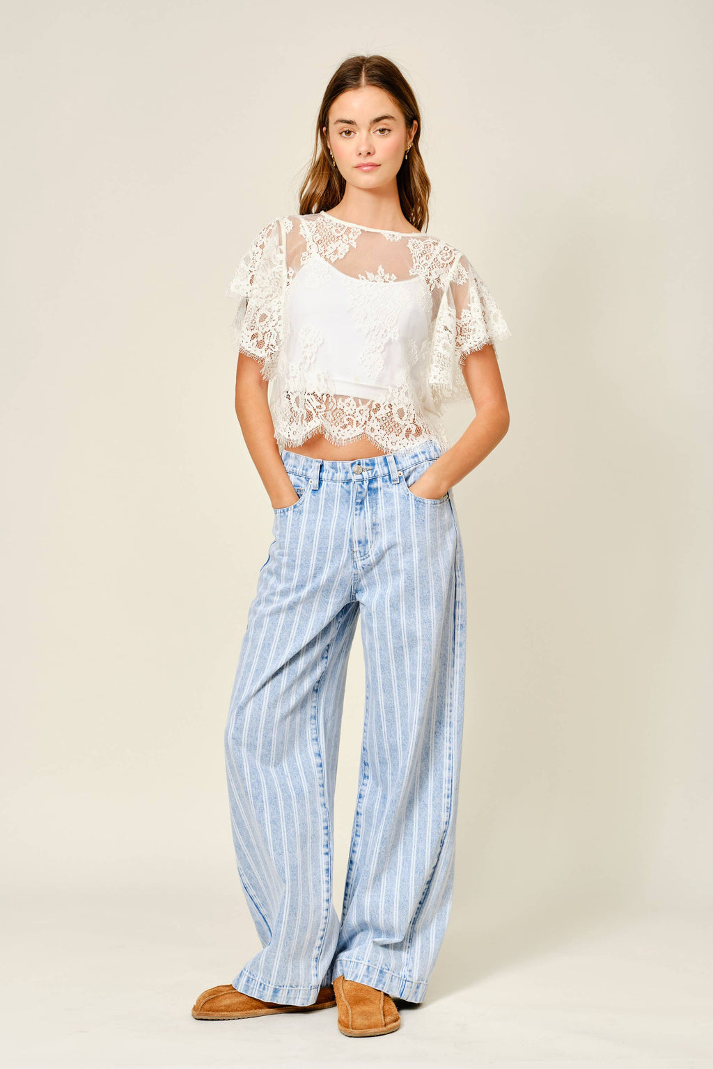 SHORT SLEEVE LACE SHEER TOP