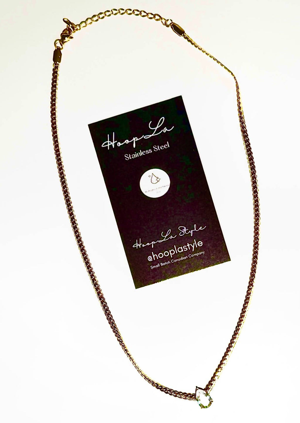 Gia-Tear Drop Solitaire Princess Setting Wheat Chain Steel