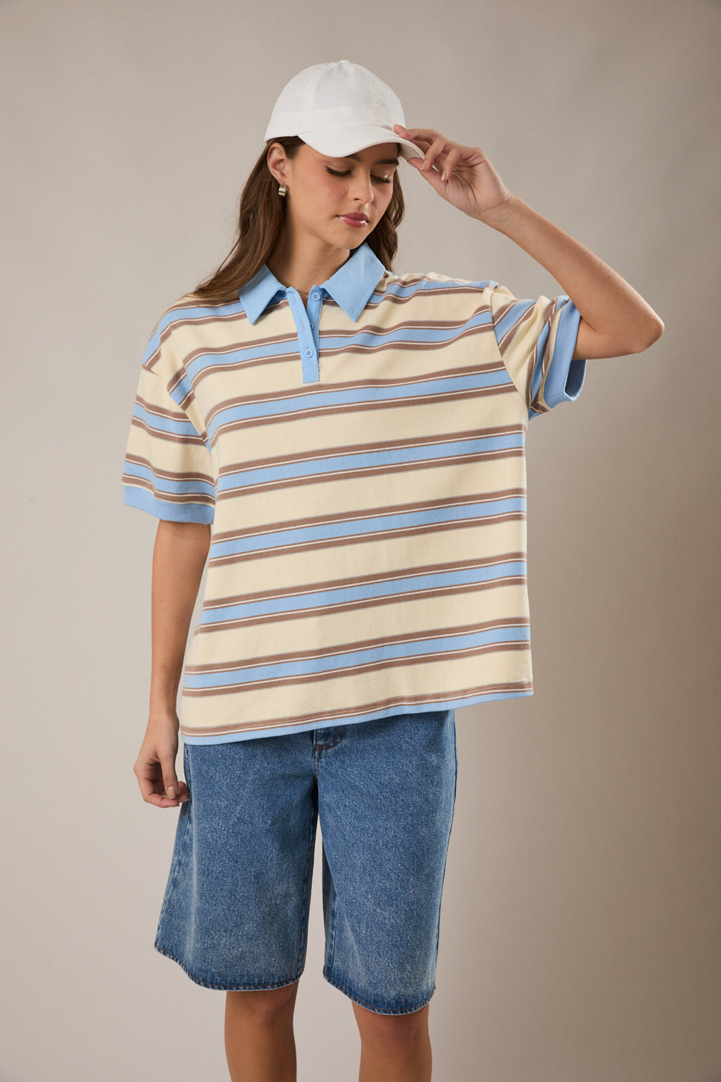 Oversized blue striped polo