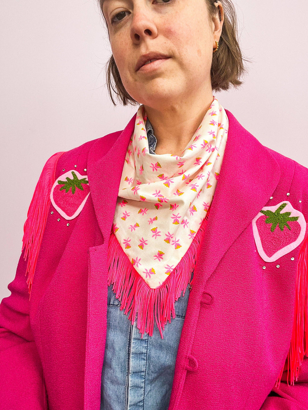 Fringe Bandana- white/pink