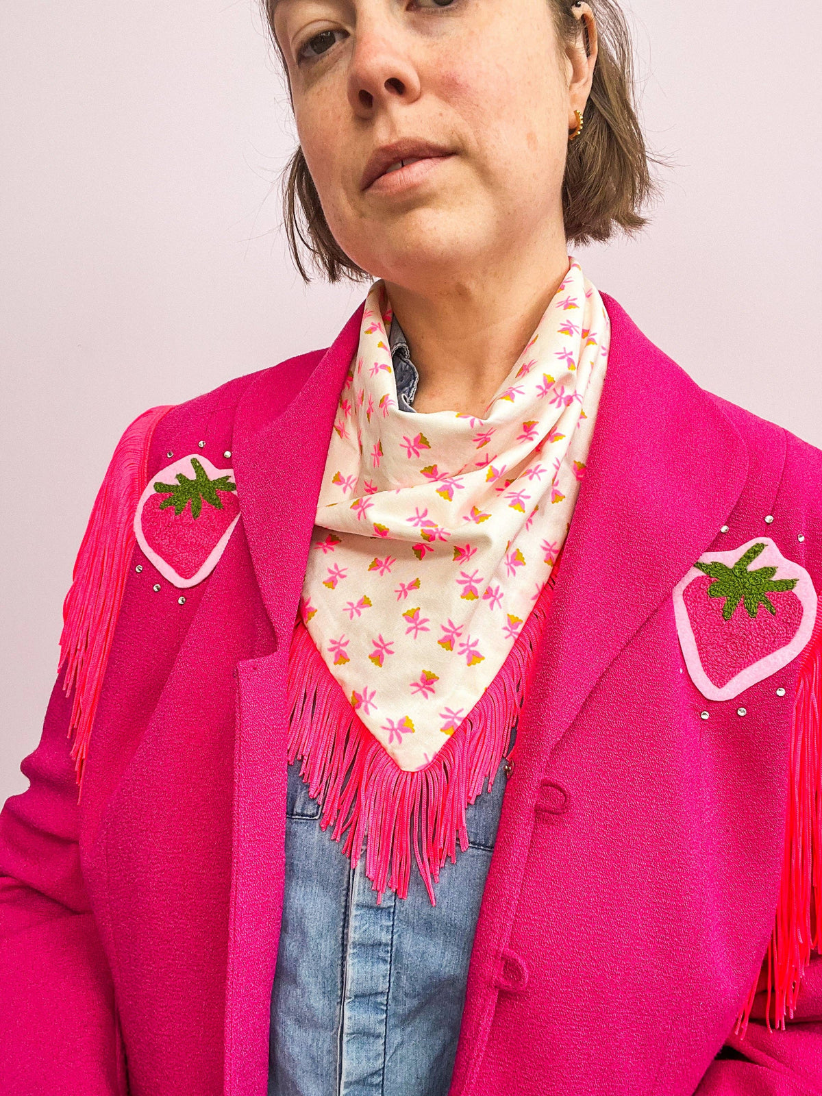 Fringe Bandana- white/pink
