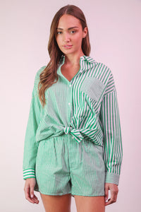 Striped Button-down Boxy Shorts set