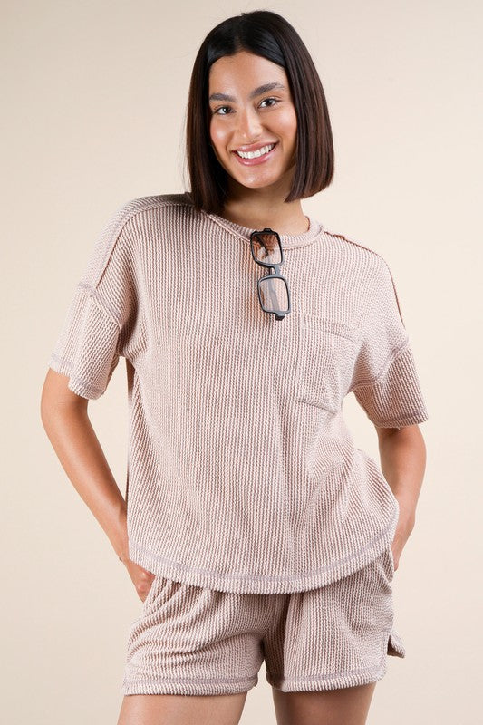 Ribbed Button-down Short Set