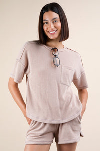 Ribbed Button-down Short Set