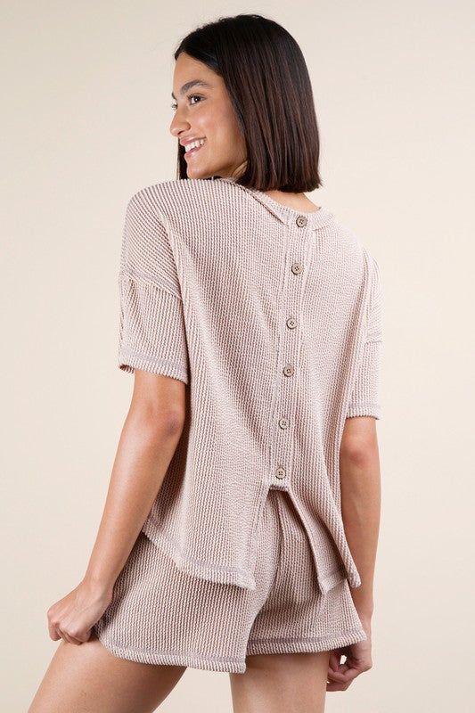 Ribbed Button-down Short Set