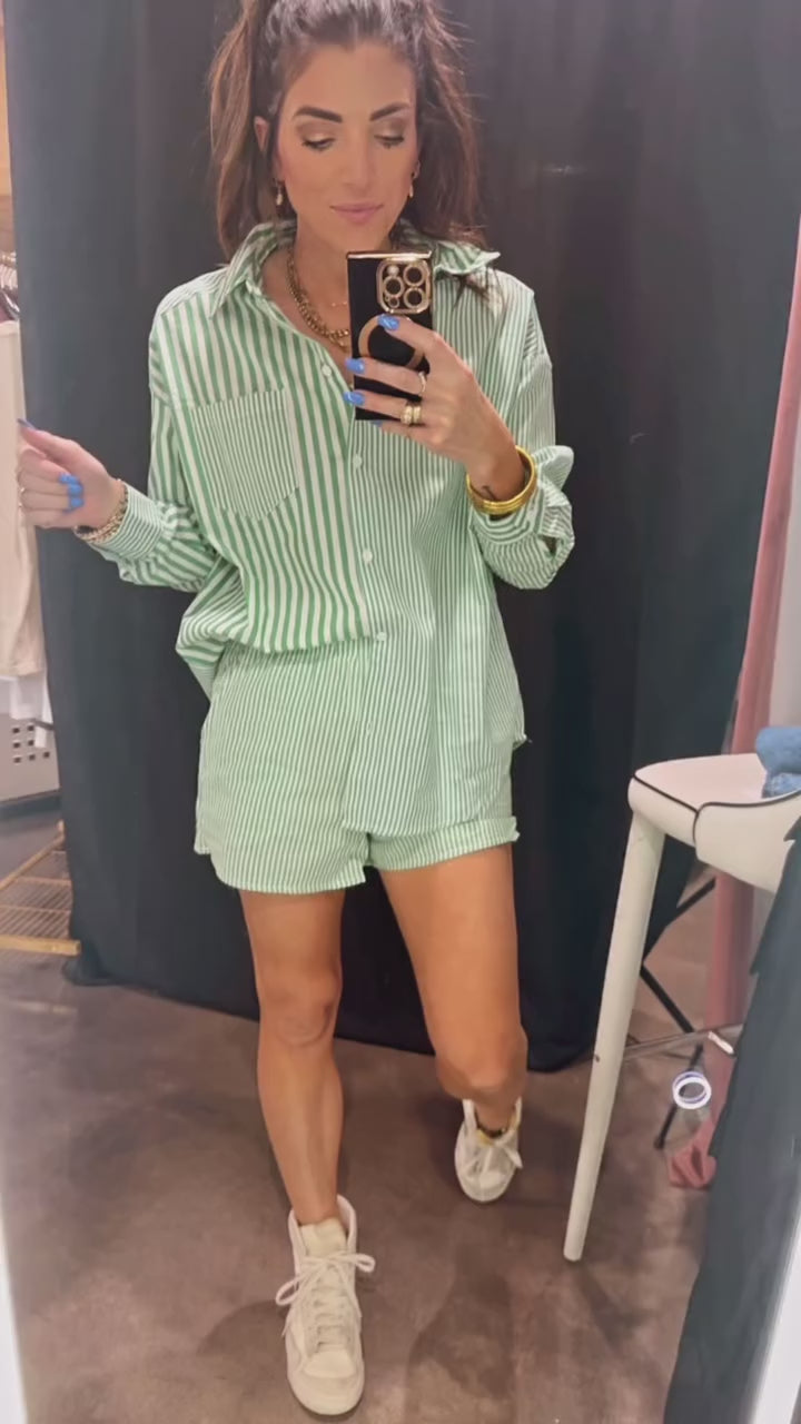 Striped Button-down Boxy Shorts set