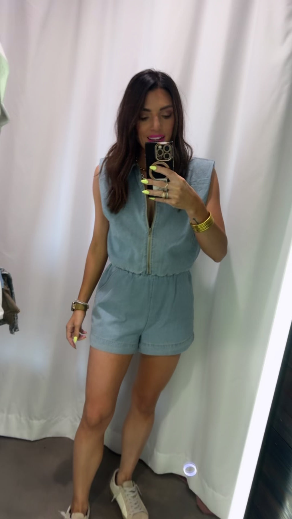 Sleeveless denim zip up crop vest set
